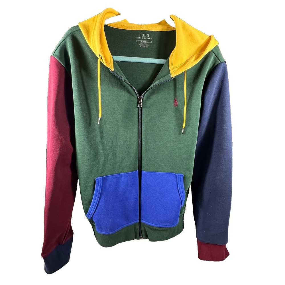 Polo Ralph Lauren Men's Medium Color Block Full Zip Hoodie Multi Color Preppy